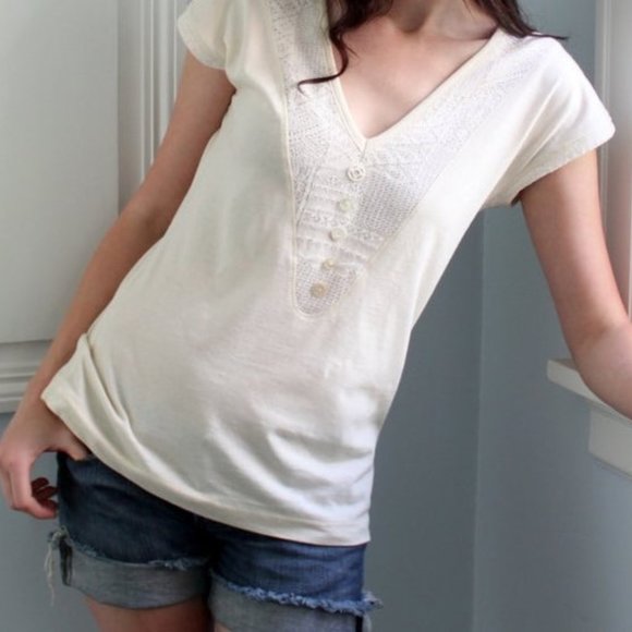 Lace Inset Knit Top with Vintage Button Accents - Picture 3 of 7